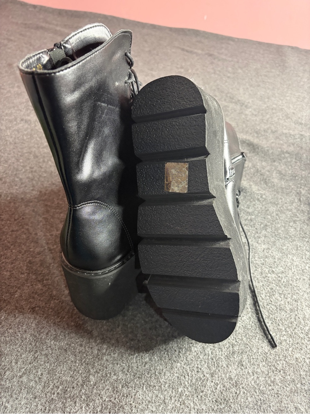 Women’s Black Lace-Up Platform Combat Boots - Picture 4 of 7